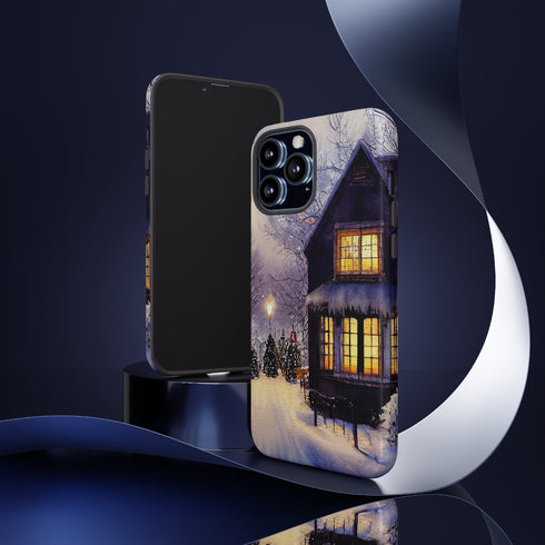 Glowing Homes in the Snow with Christmas Decorations - Impact Resistant Phone Case